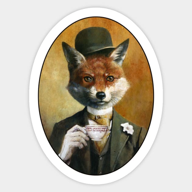 Teatime Mr Fox oval design Sticker by mictomart